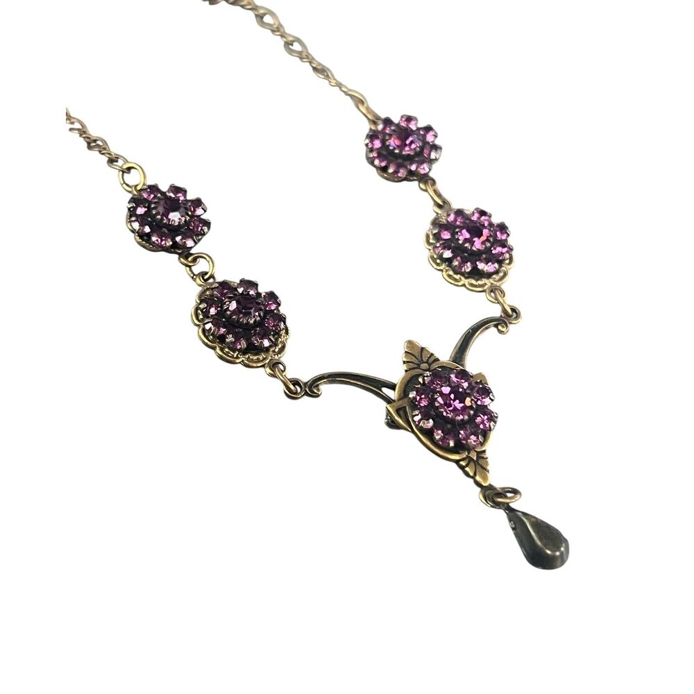 New Clara Beau Pendant Necklace Purple Crystal Brass Tone - 5V
